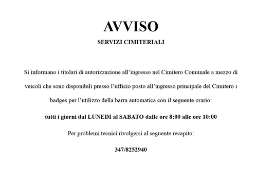Avviso Servizi Cimiteriali